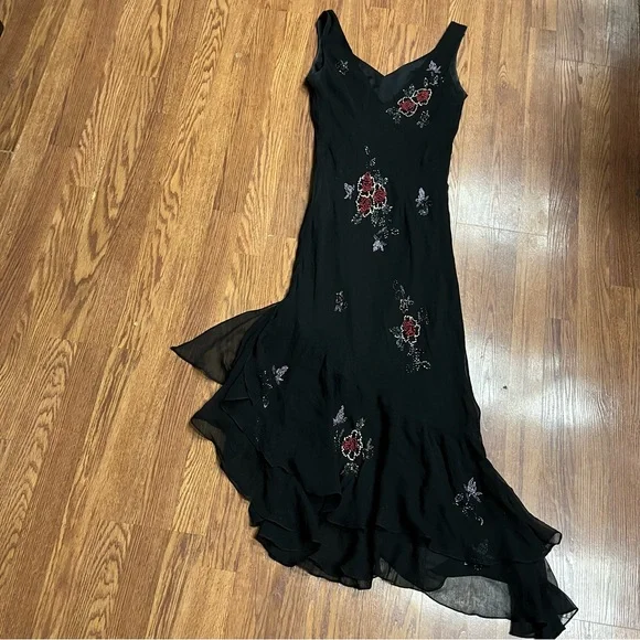 Vintage 90’s Y2K 100% Silk Dress Silk Slip Dress Fairy Beaded Dress Embroidered - Picture 11 of 17